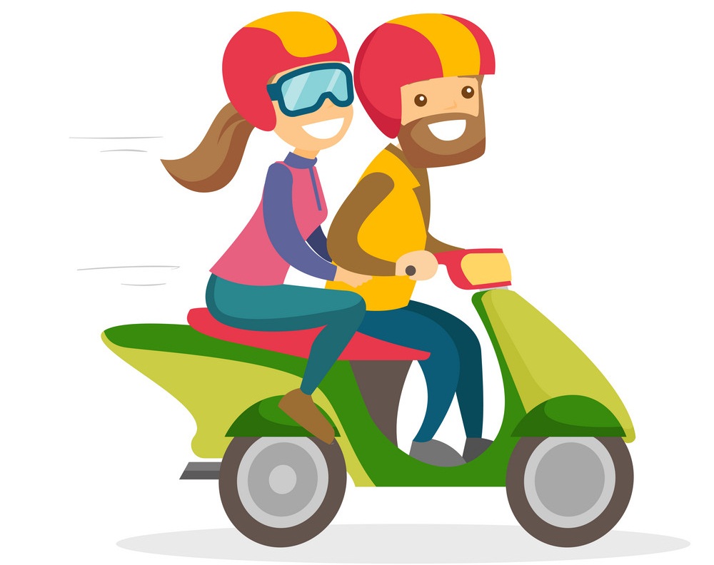 A man and a woman riding a motorcycle.