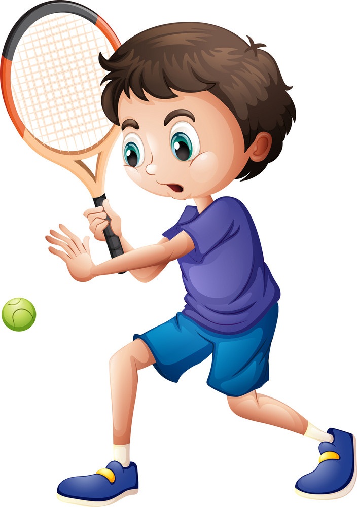 a young boy playing tennis