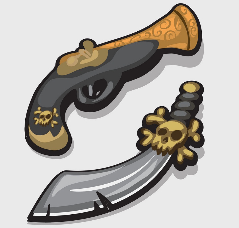 ancient pirate sword and gun
