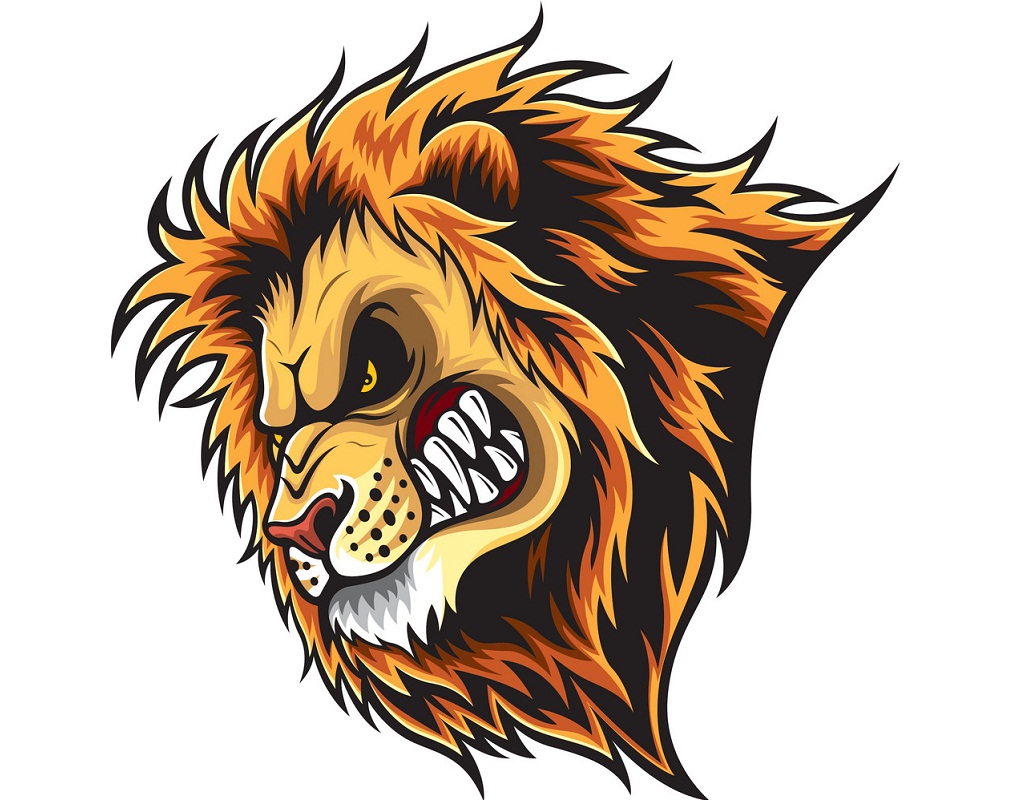 angry lion head with sharp teeth
