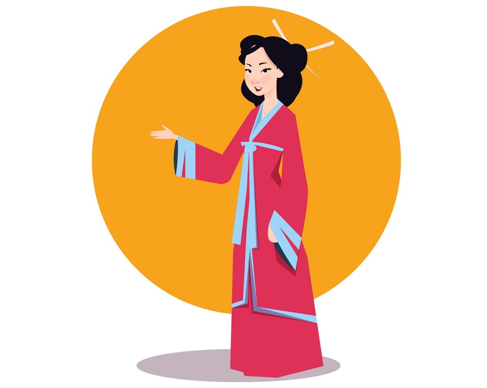 Asian Woman In Japanese Kimono