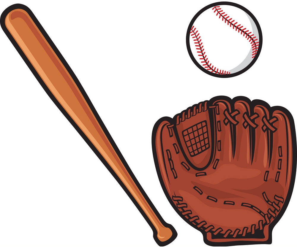 baseball ball, glove and bat