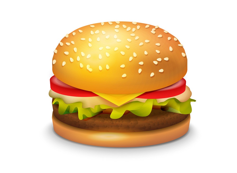 Big Hamburger Sandwich on white background, Vector Icon