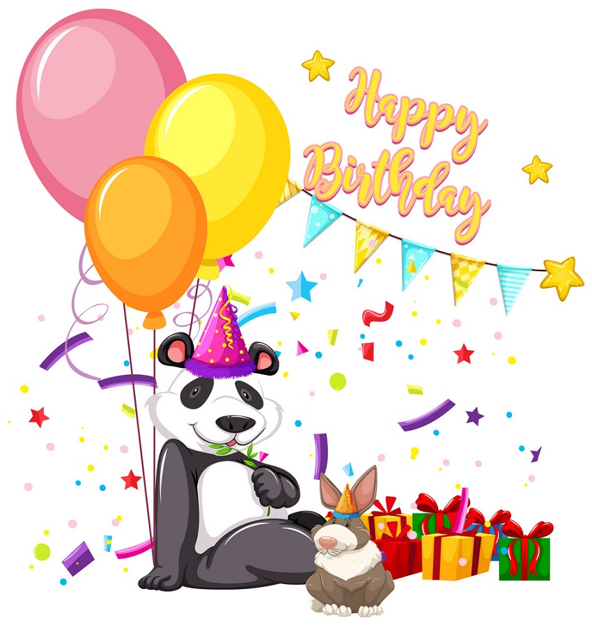 birthday card with rabbit and panda