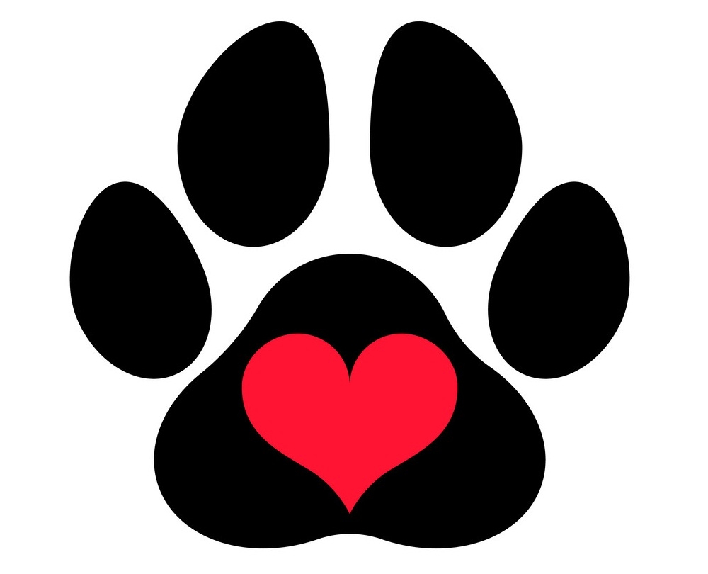 black paw print with heart