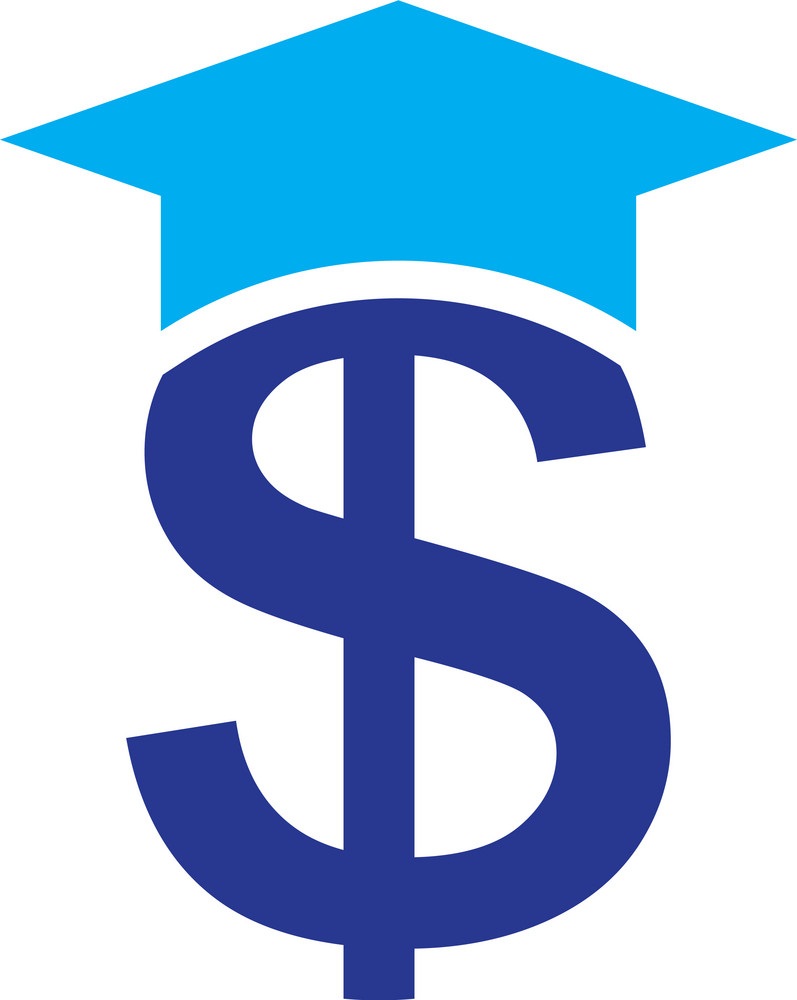 blue dollar sign with graduation hat