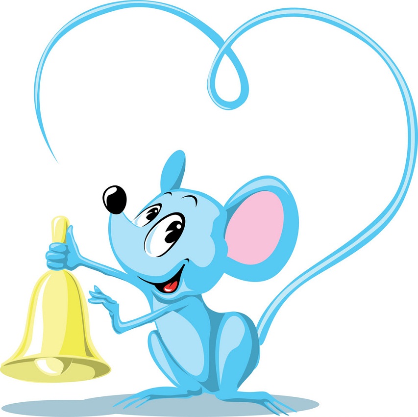 blue mouse with a bell