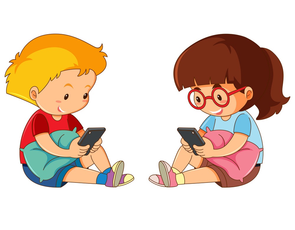 Boy and girl playing mobile phone