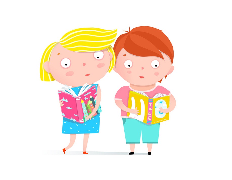 Boy and girl reading book