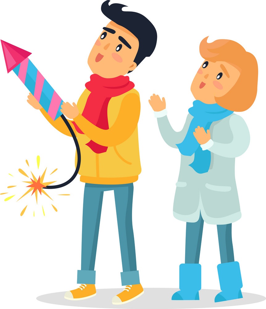 boy and girl with firework rocket