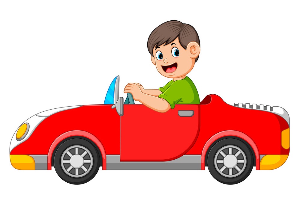 boy is driving car with good posing