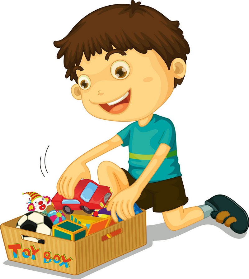 boy with his toys box