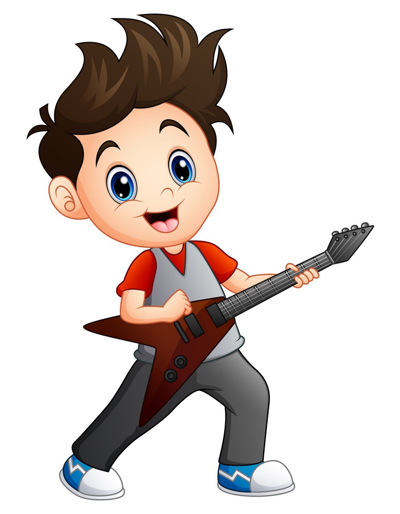 cartoon boy playing electric guitar