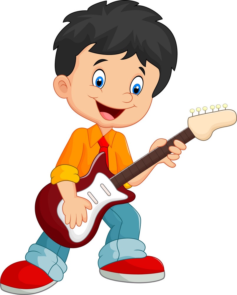 cartoon child plays guitar
