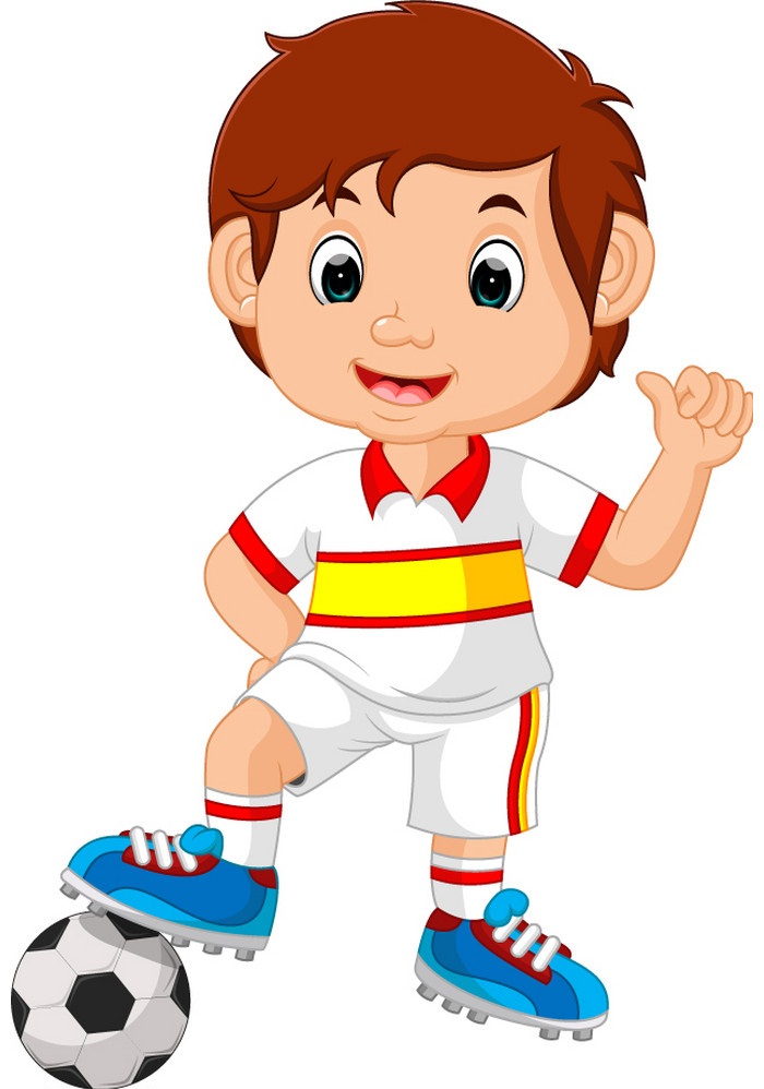 cartoon child playing soccer
