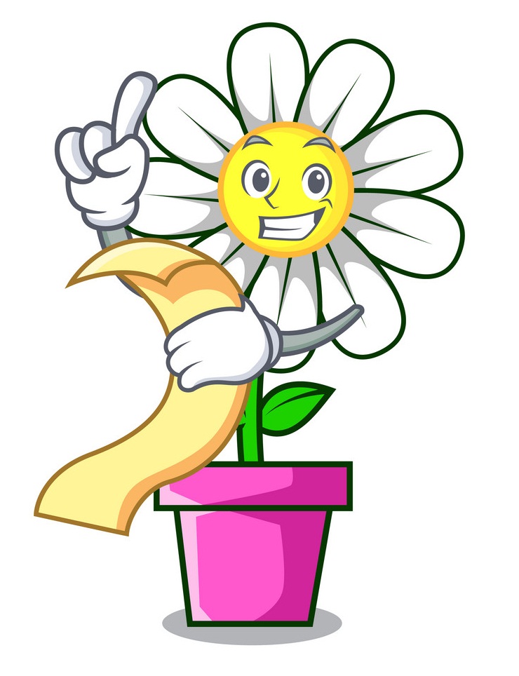 cartoon daisy holding a menu
