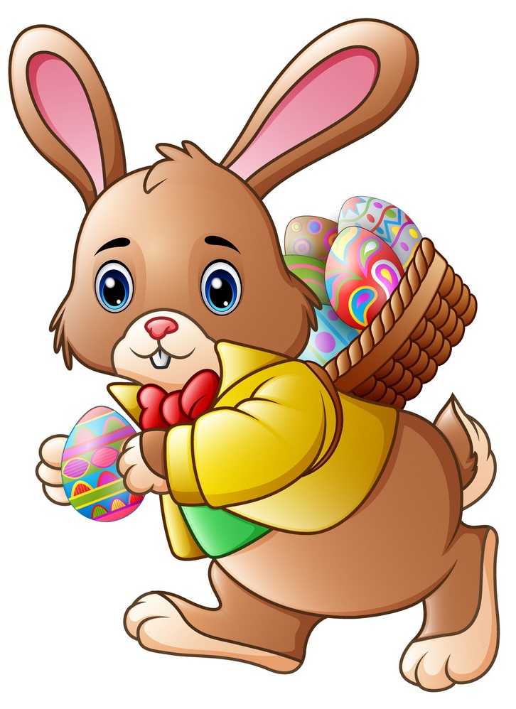 Easter Bunny Carrying a Full Basket of Eggs