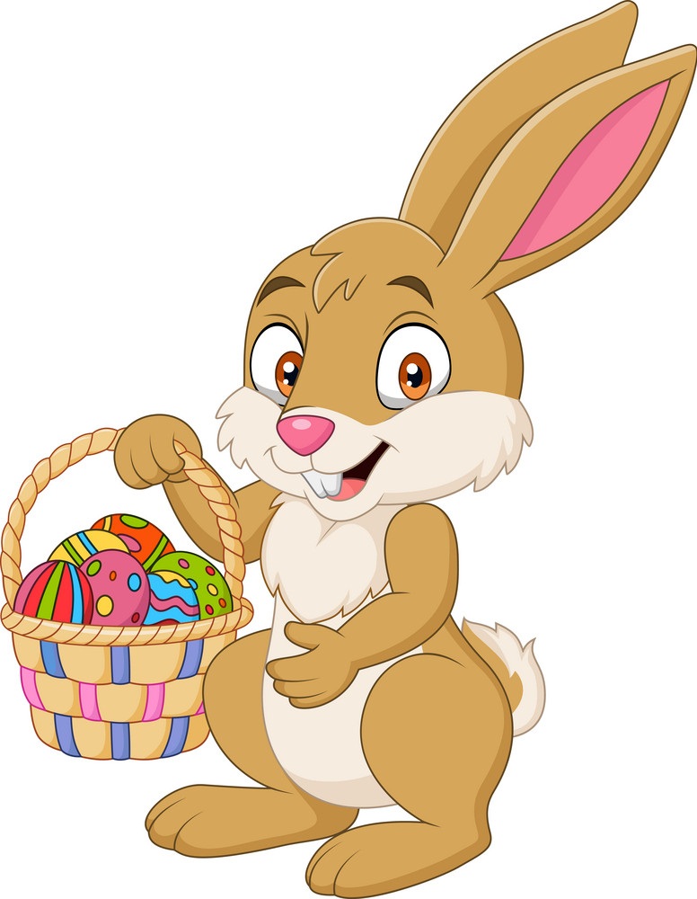 Funny Rabbit Holding Basket Easter Eggs