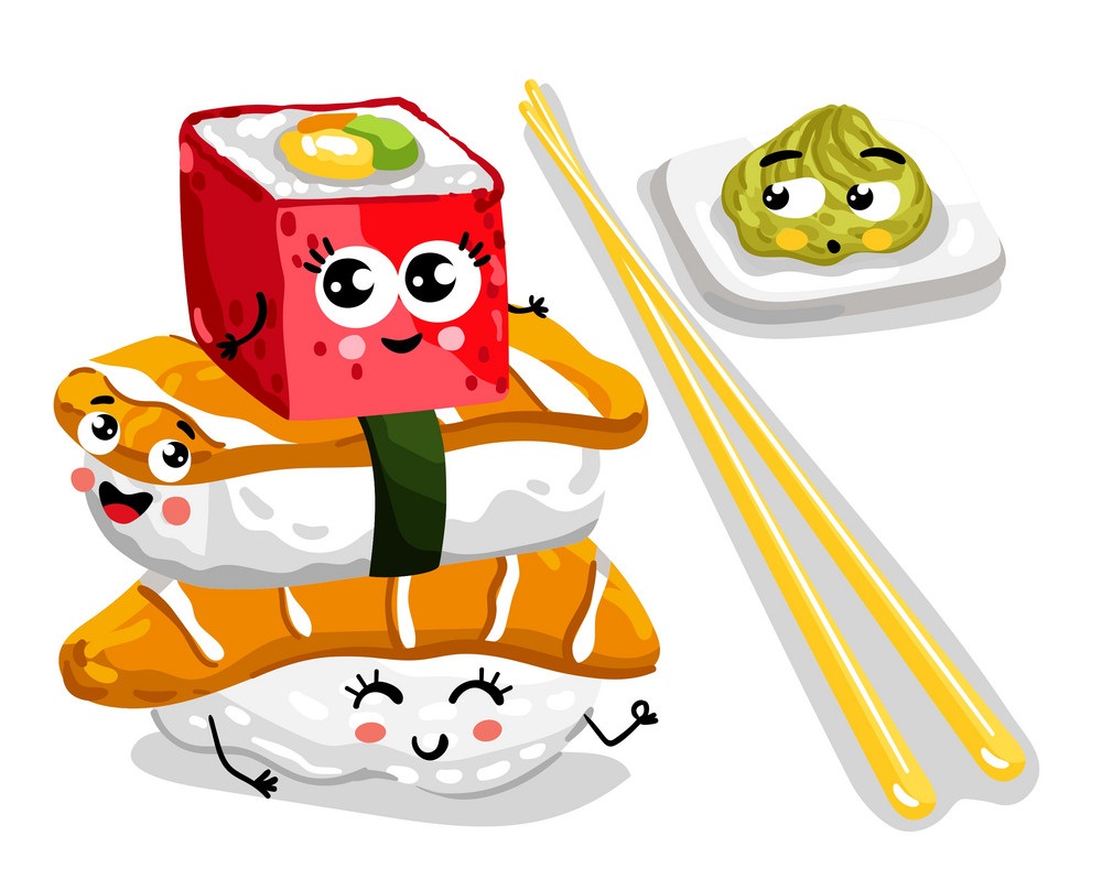 cartoon sushi and sashimi