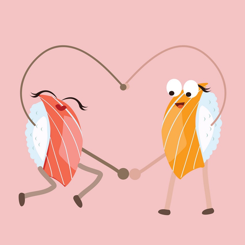 cartoon sushi in love