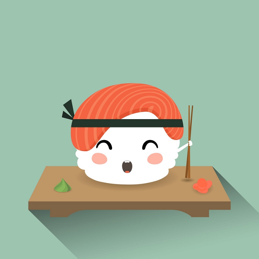 cartoon sushi with chopstick