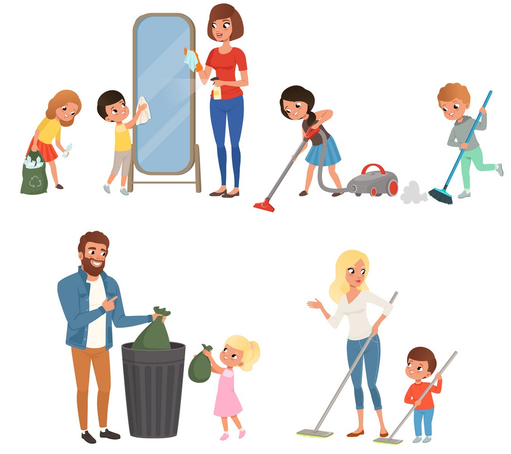 Children helping their parents with housework