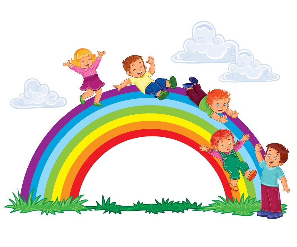 chioldren with rainbow