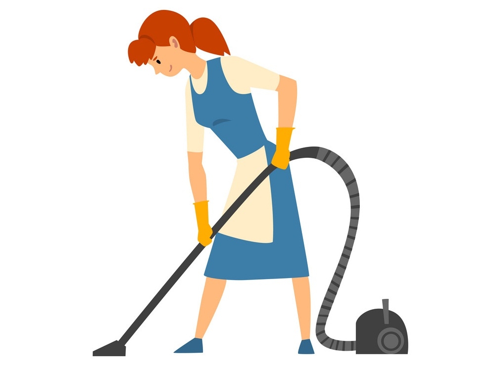 cleaning woman vacuuming floor
