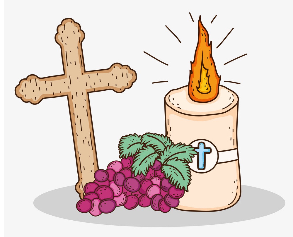 cross with candle and grapes