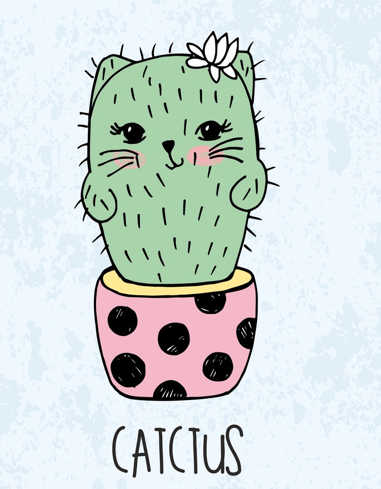 kawaii cat cactus in a flowerpot