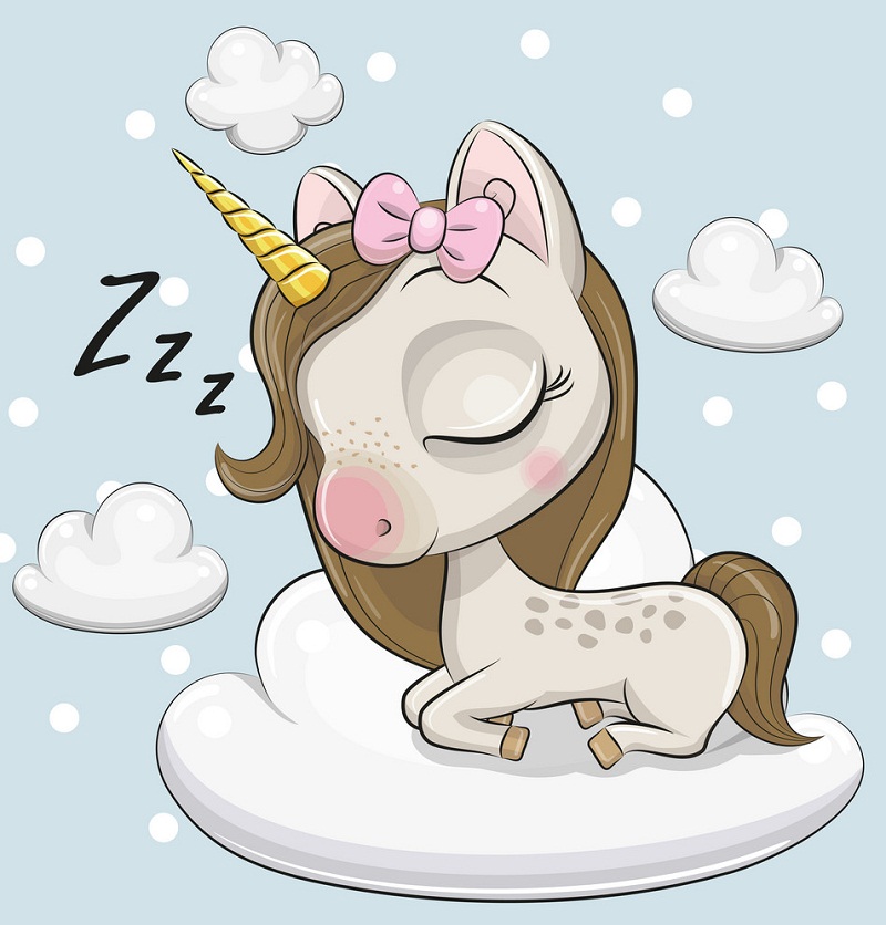 cute unicorn sleeping on cloud