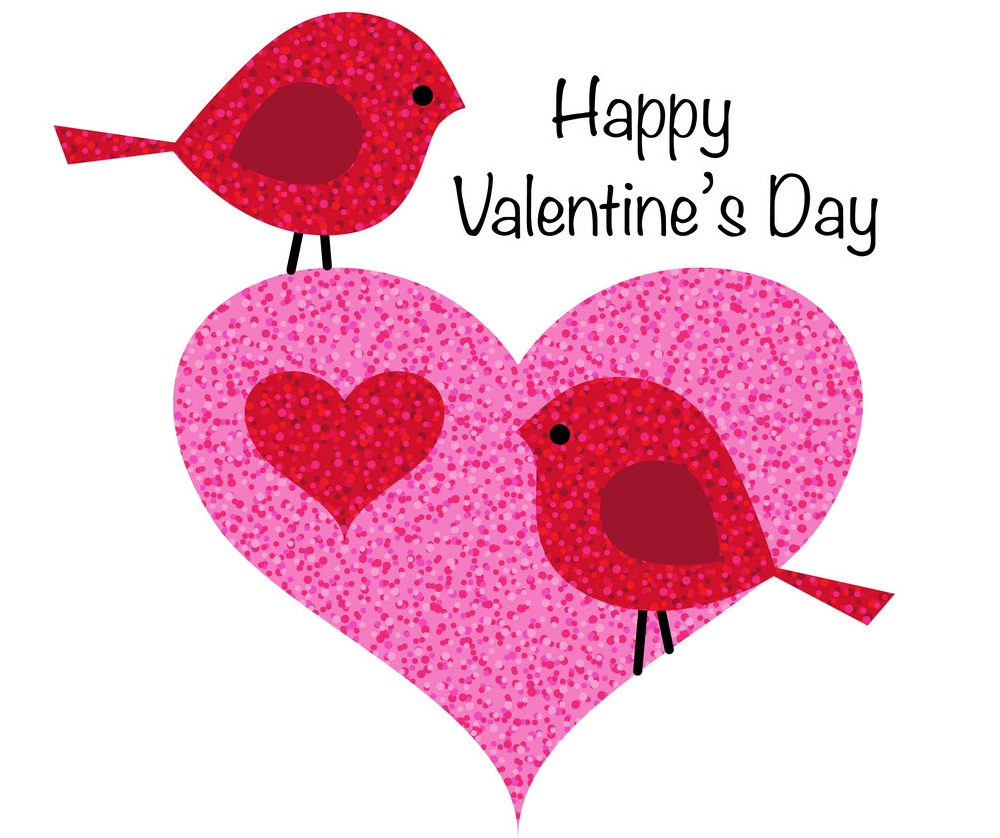 cute valentine birds in pink glitter heart