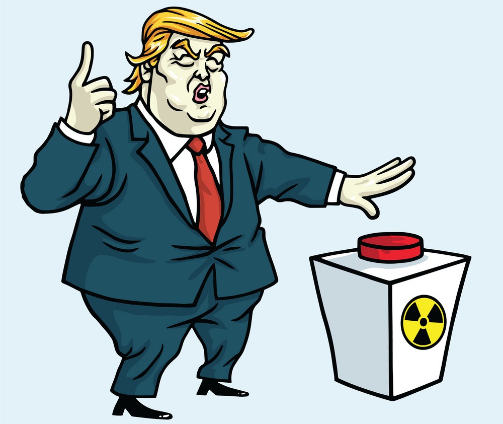 donald trump shouting and push the red button