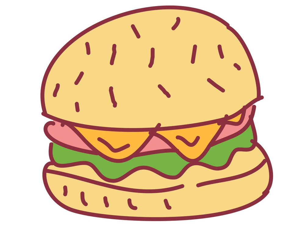 doodle, hamburger, food, illustration, vector, restaurant, burge