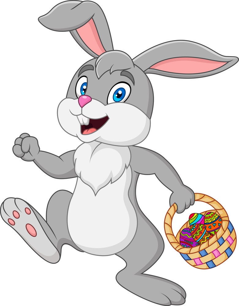 Easter Bunny Rabbit Holding Basket of Eggs