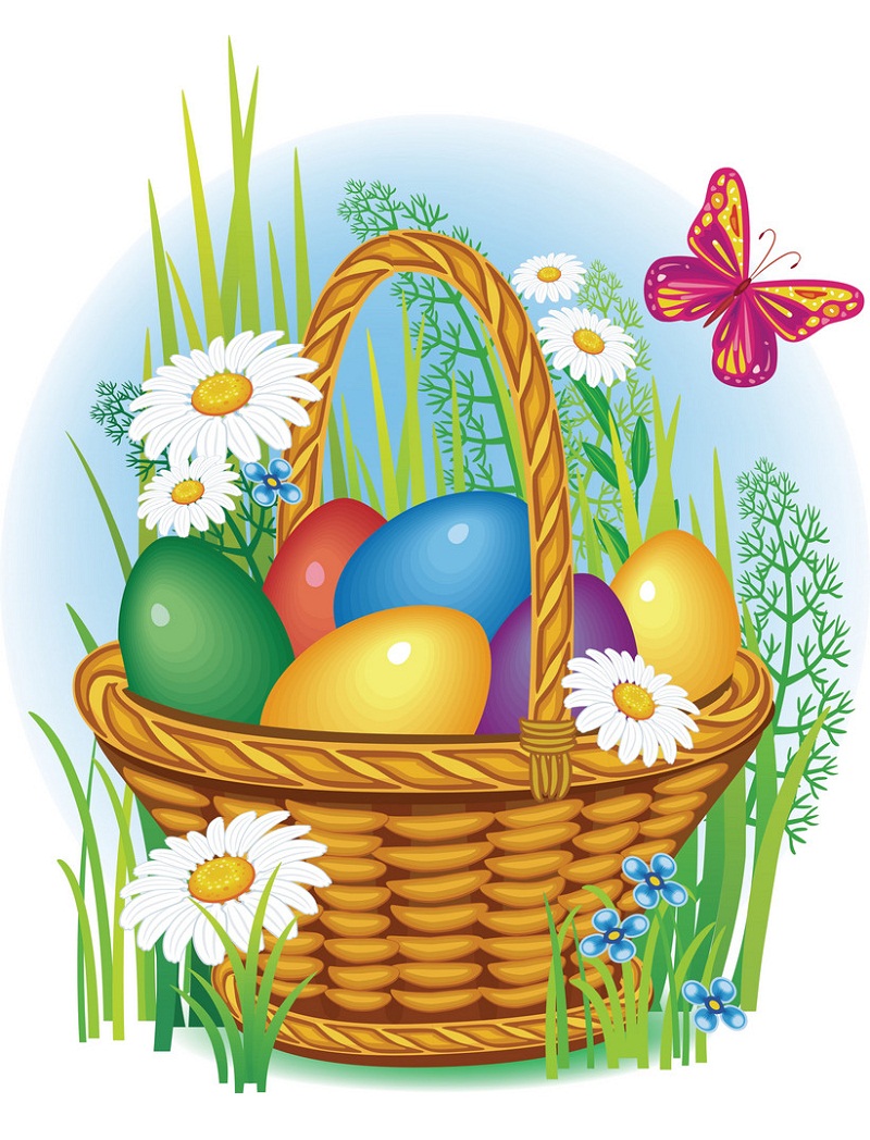 Colorful Easter Eggs in Wicker Basket