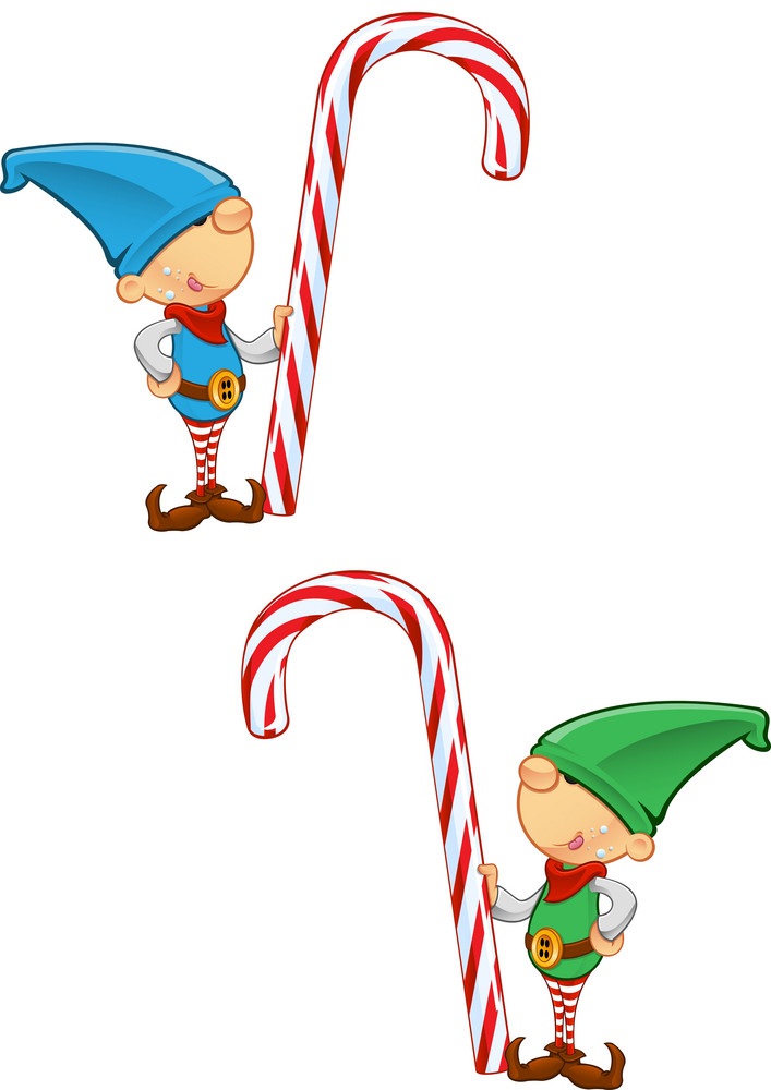 elf mascot holding candy cane