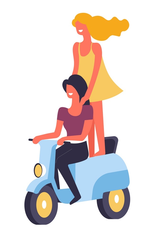 Female happy friends riding motor bike together vector