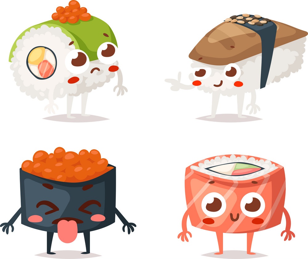four cartoon sushi