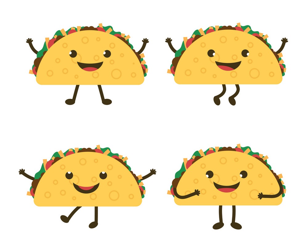 four cartoon tacos