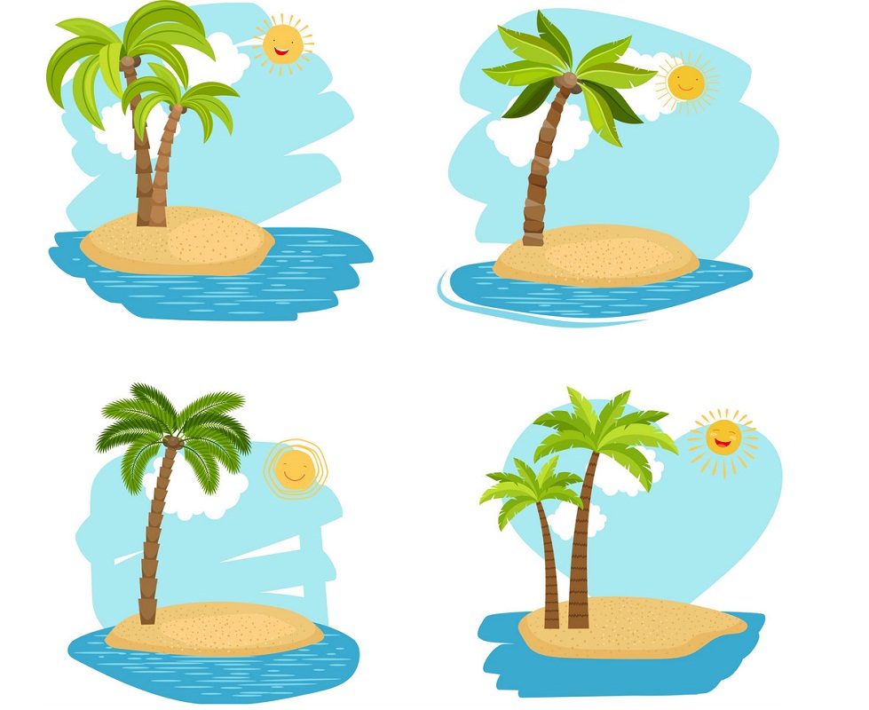 four holiday coconut palm trees islands