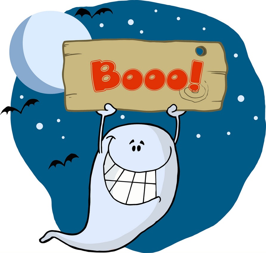 funny ghost holding a board
