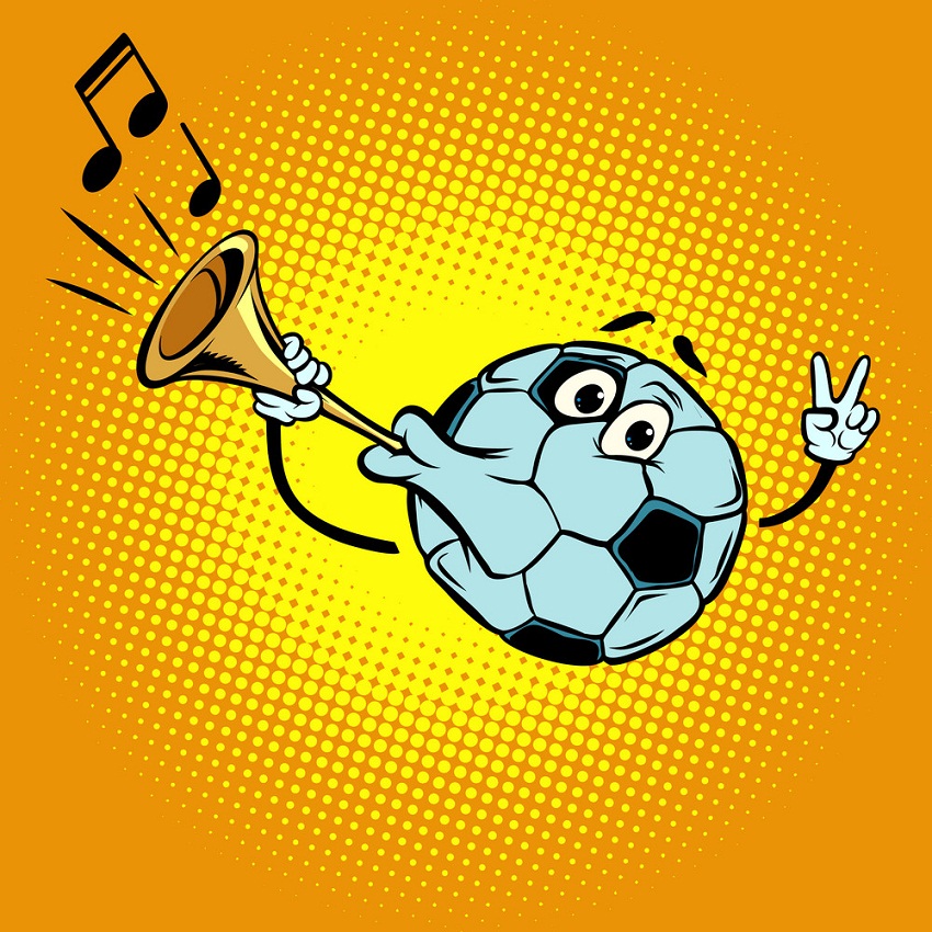 funny soccer ball using a horn