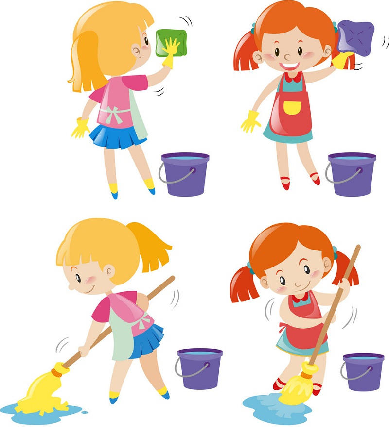 girl doing different kind of chores
