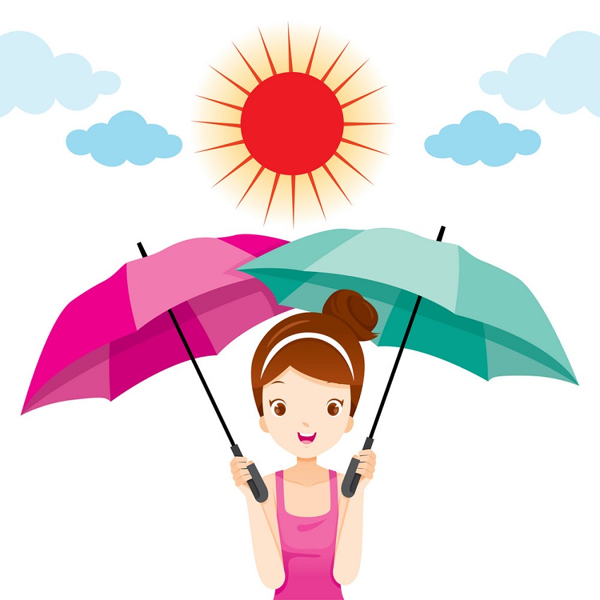girl holding two umbrellas under the sun