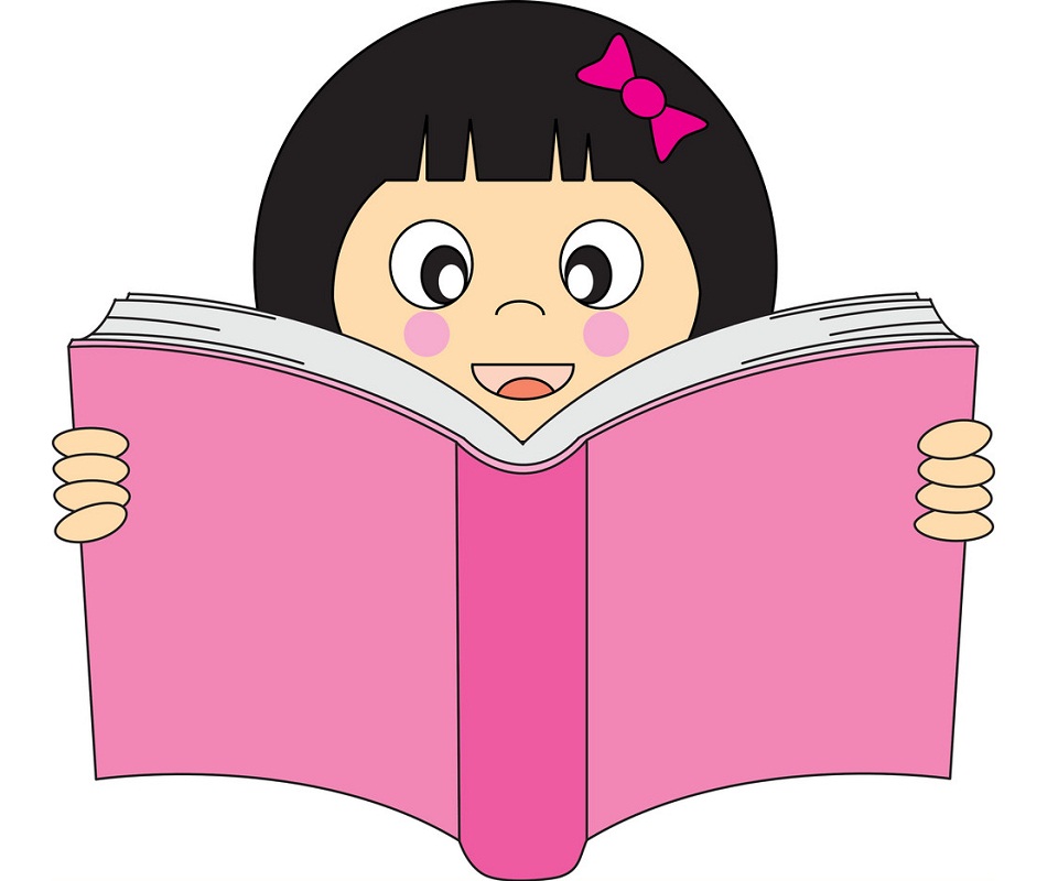 girl reading pink book