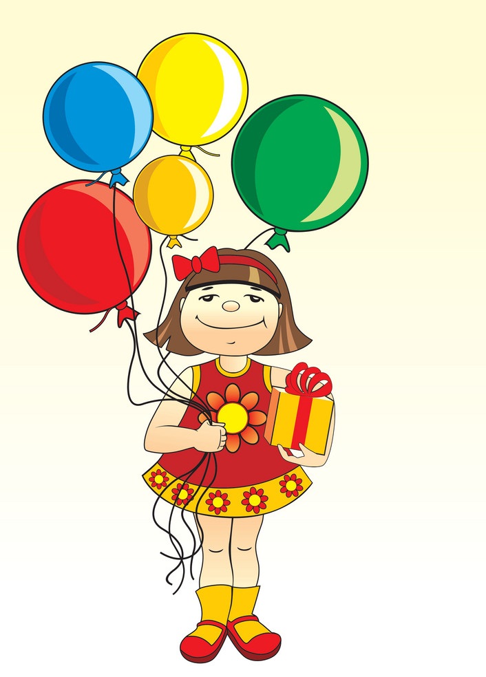 girl with balloons and gift