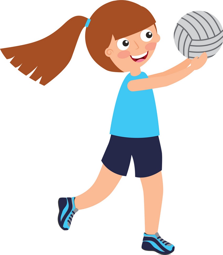 girl with blue shirt playing volleyball