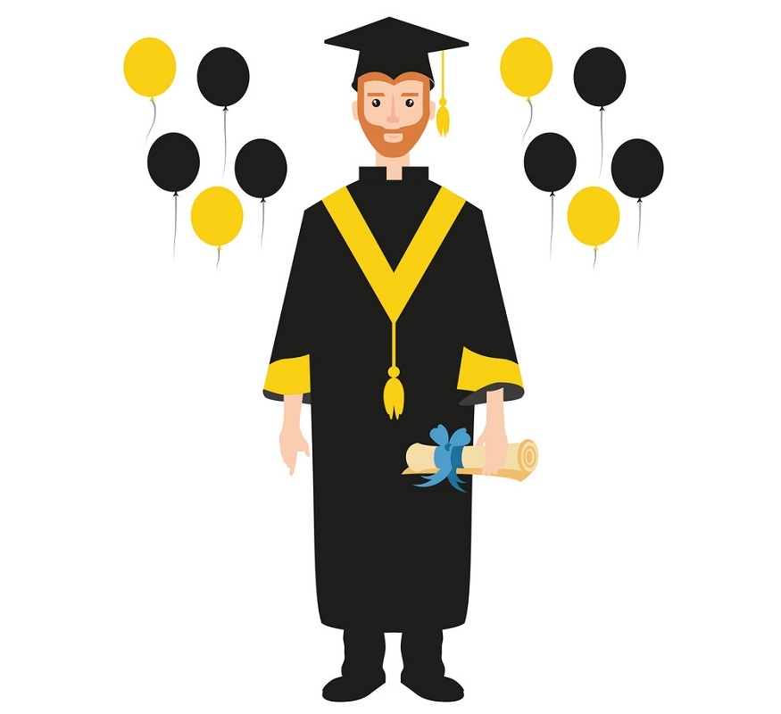 graduated man with balloons
