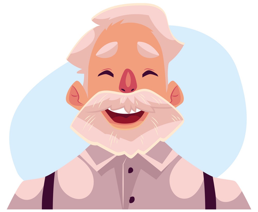 grey haired old man face laughing